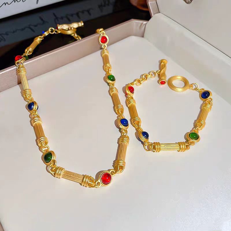 Alluvial Gold Court Style Bracelet And Necklace Set Tin Women