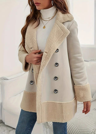 Apricot Lapel Lamb Wool Contrast Color Long Coat