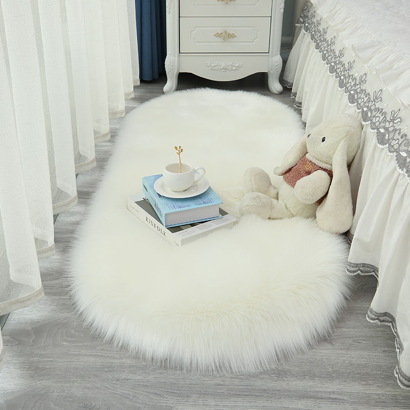 Fresh Arrivals at Buy Center: White Wool-like Plush Oval Sofa Cushion Bedroom Blanket Before Bed Balcony Bay Window Blanket White