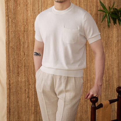 Fresh Arrivals at Buy Center: Handsome Solid Color Knitted T-shirt For Trendy Men White