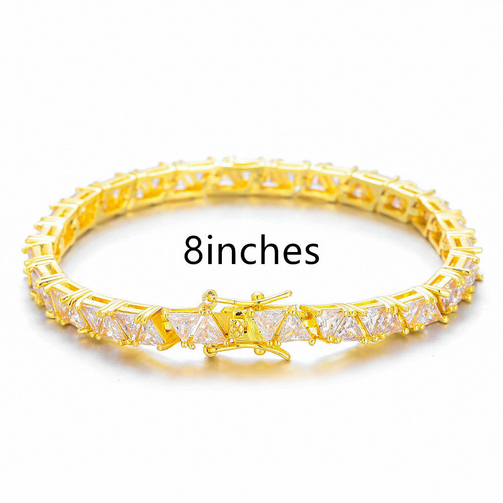 Now Available at Buy Center: 4X4mm Triangle Copper Inlaid Zircon Single Row 8inches Bracelet Gold