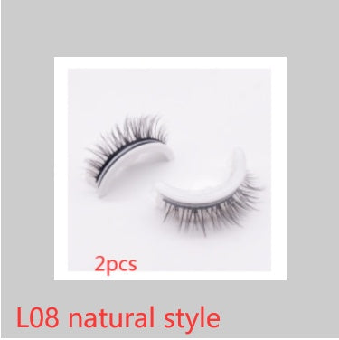 Buy Center Premium-Reusable 3D Mink Lashes Natural False Eyelashes Self Adhesive Fake Glue Free Makeup Eyelash Extension Silk L08 natural style Crystal box 2PCS