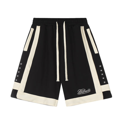 Buy Center Exclusive Offer-American Street Stitching Contrast Color Stripes Hip Hop Shorts Men Black