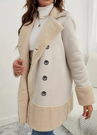 Apricot Lapel Lamb Wool Contrast Color Long Coat