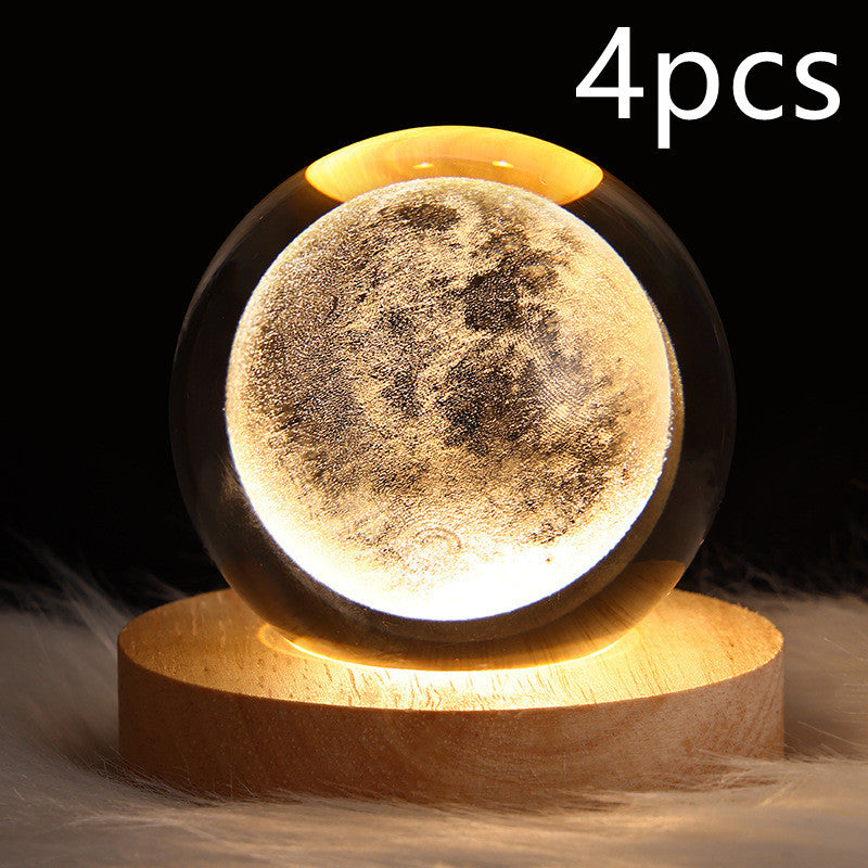 LED Night Light Galaxy Crystal Ball Table Lamp 3D Planet Moon Lamp Bedroom Home Decor For Kids Party Children Birthday Gifts Solid Wood Seat Set31 USB