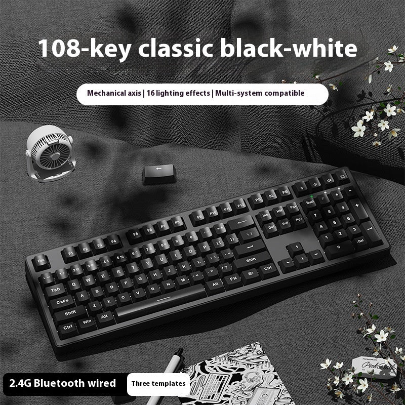 Office Game Wireless Bluetooth Three-model Mechanical Keyboard 108 Black