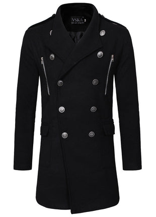 Trench-coat mi-long en laine à double boutonnage et à gros revers pour homme