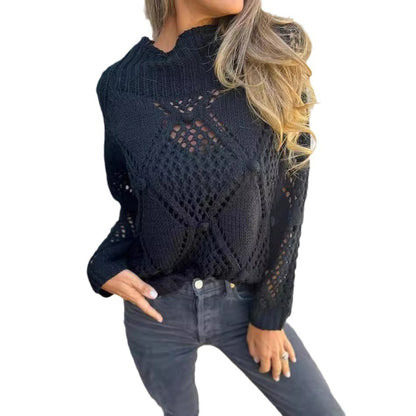 Buy Center Ultimate-European And American Leisure Loose Hollow Out Sweater Round Neck Knitted Top