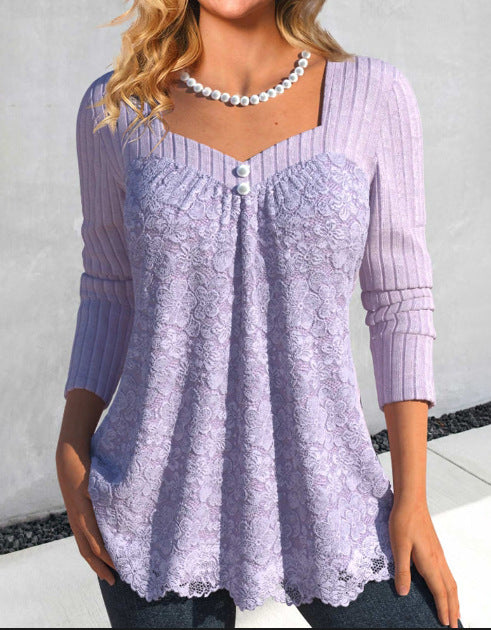 Square Collar Elegant Purple Top Buy Center