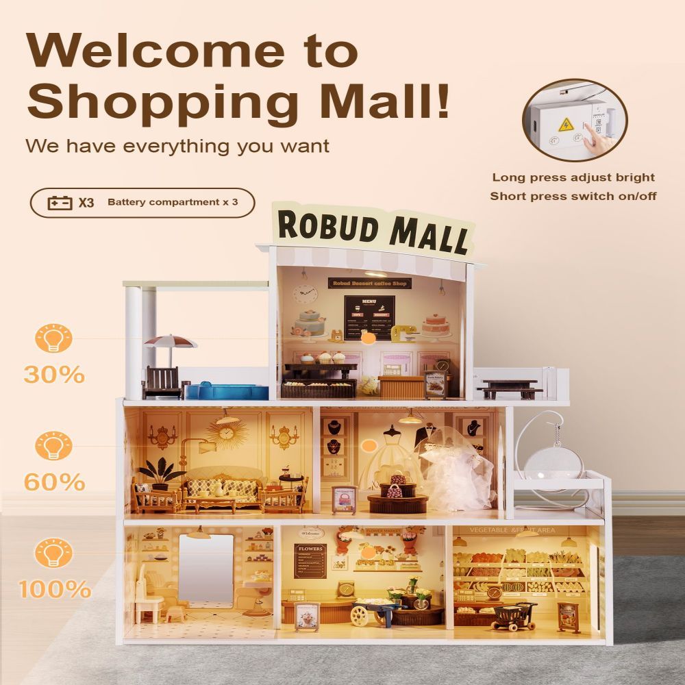 Fresh Arrivals at Buy Center: Wood Dollhouse Shopping Mall Doll House With Lights Music For Xmas Gift