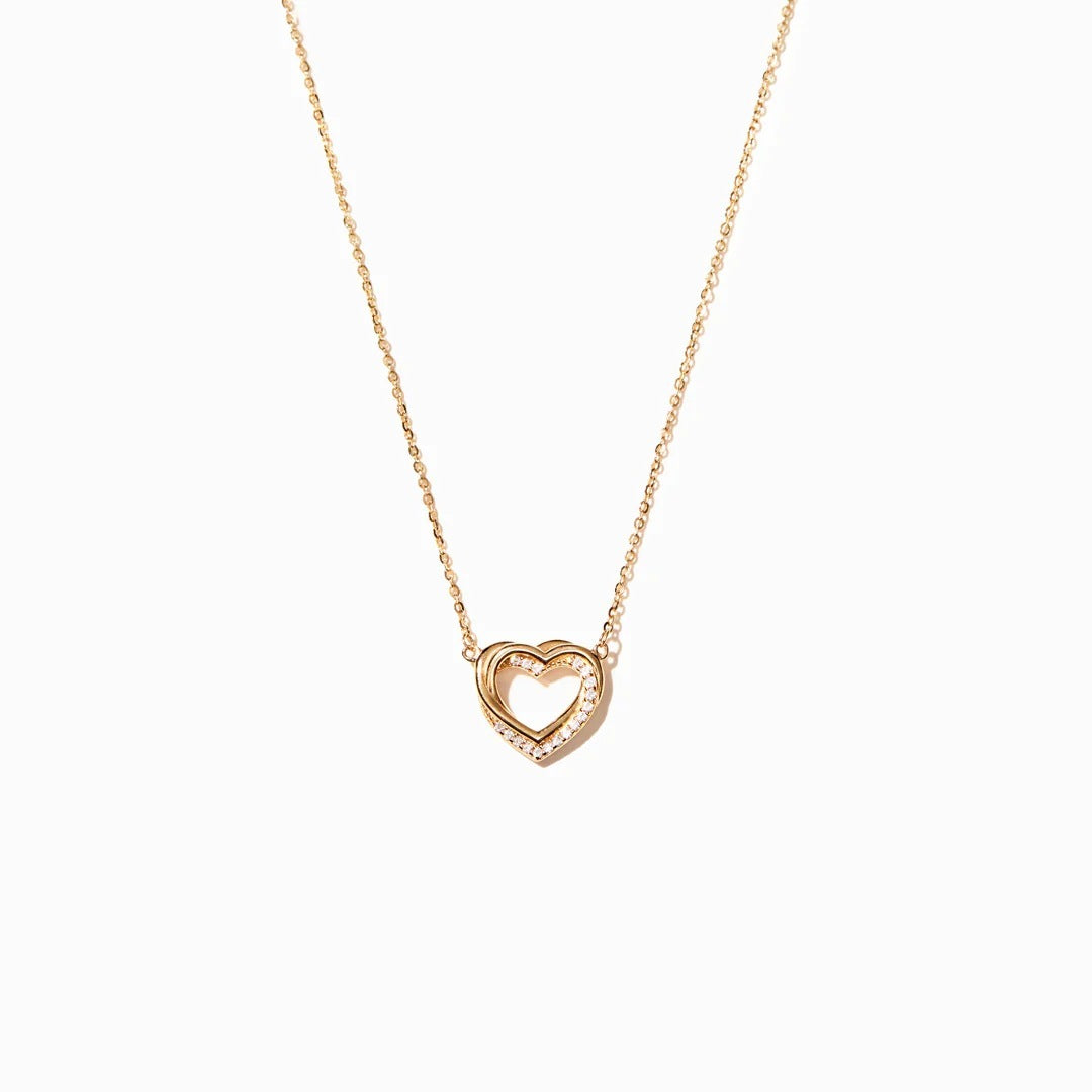 Collar de corazón hueco doble superpuesto de plata esterlina S925 para mujer