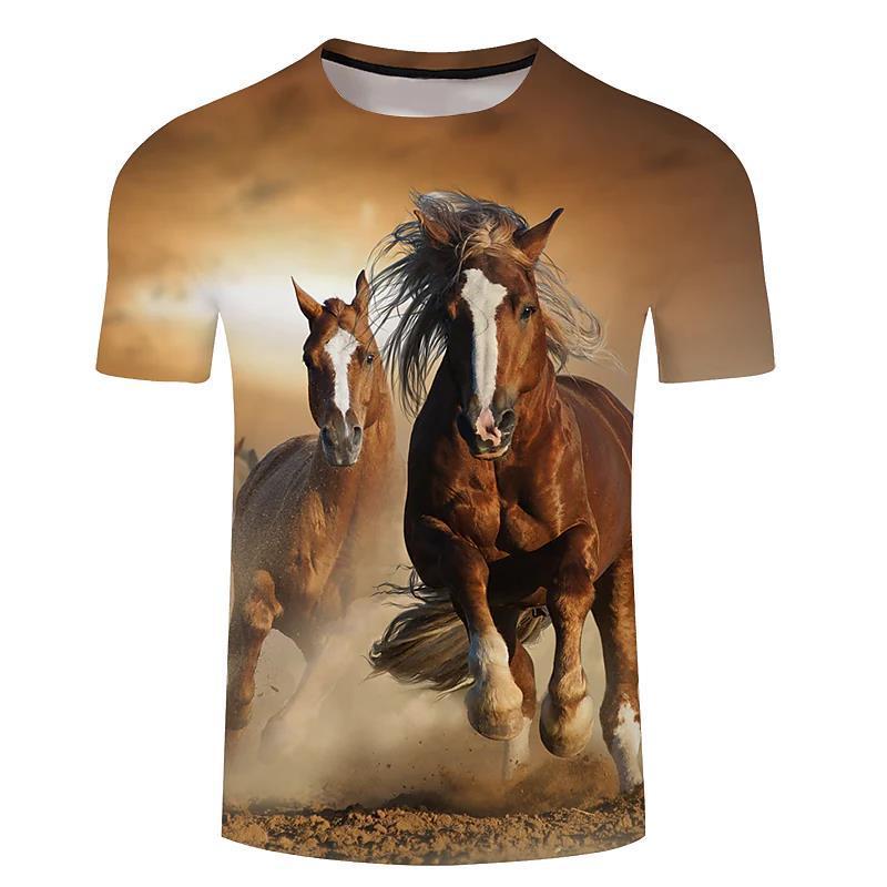 Hot New Items at Buy Center: Men's 3d Horse Printed T-shirt Riding Crew Neck Short Sleeve Streetwear Hip Hop Trend FJ00077