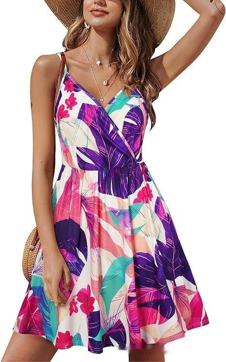 Newly Arrived at Buy Center: Sexy V-neck Strap Beach Skirt Dress Pocket Printing 10