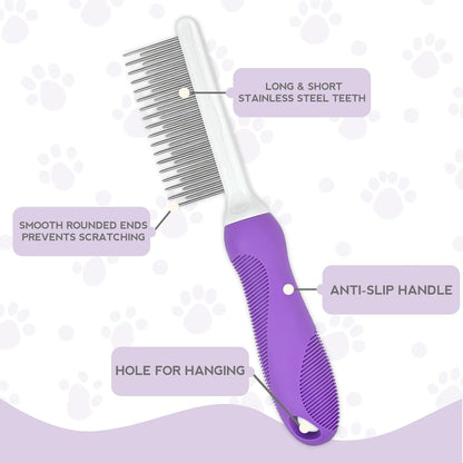 New Detangling Pet Comb For Dog Cat Grooming Comb With Long Short Stainless Steel Teeth Safely Remove Knots Tangles For Healthy Shiny Coat Gentle Effective Detangling Tool For Pet Hair