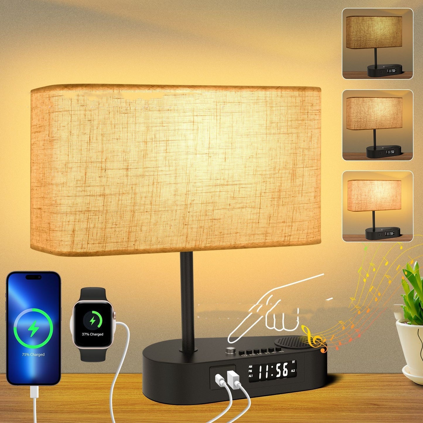 Fresh Arrivals at Buy Center: Multifunctional Bluetooth Playing Alarm Clock Fabric Table Lamp