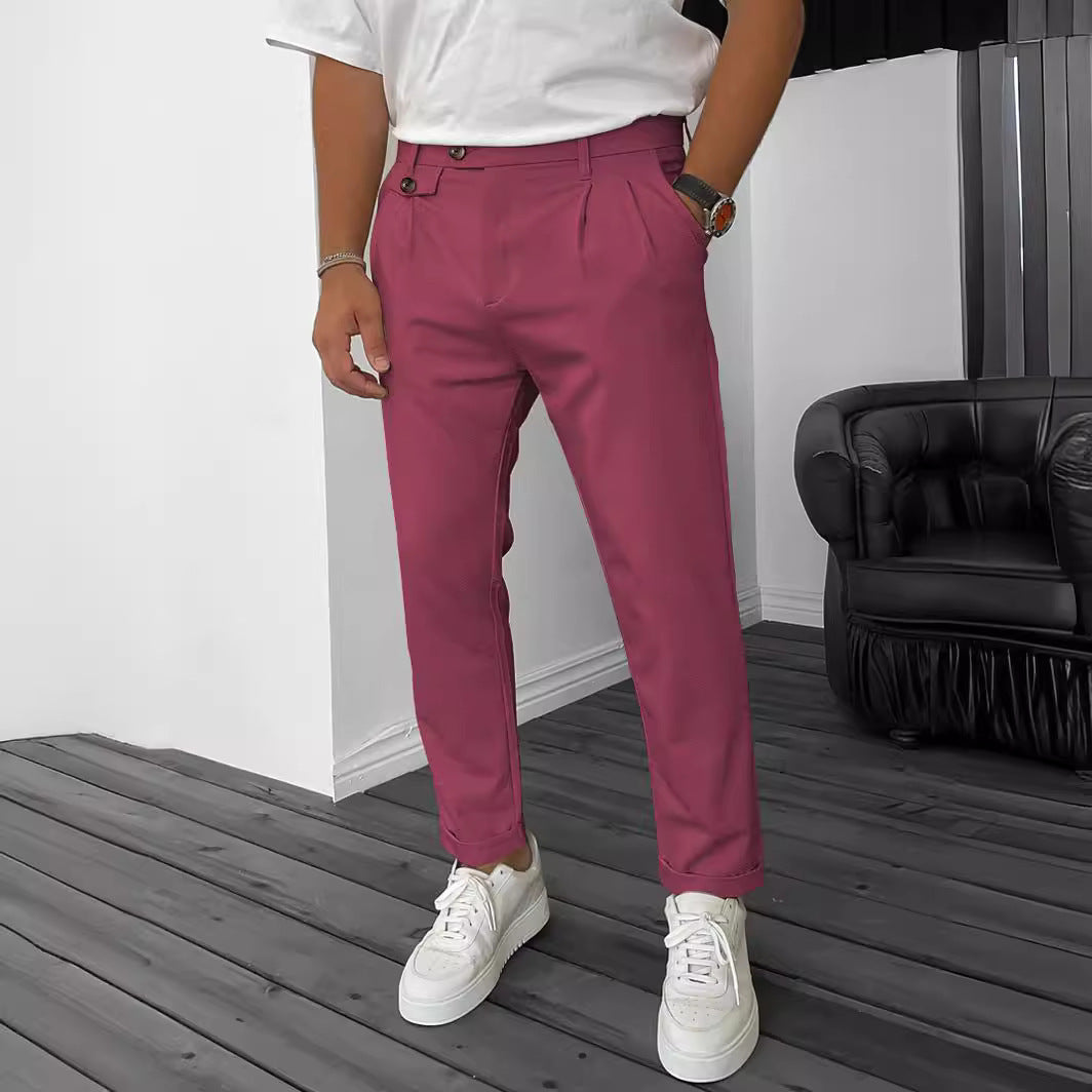 Now Available at Buy Center: Men's Solid Color Casual Tappered Business Pants Wine Red