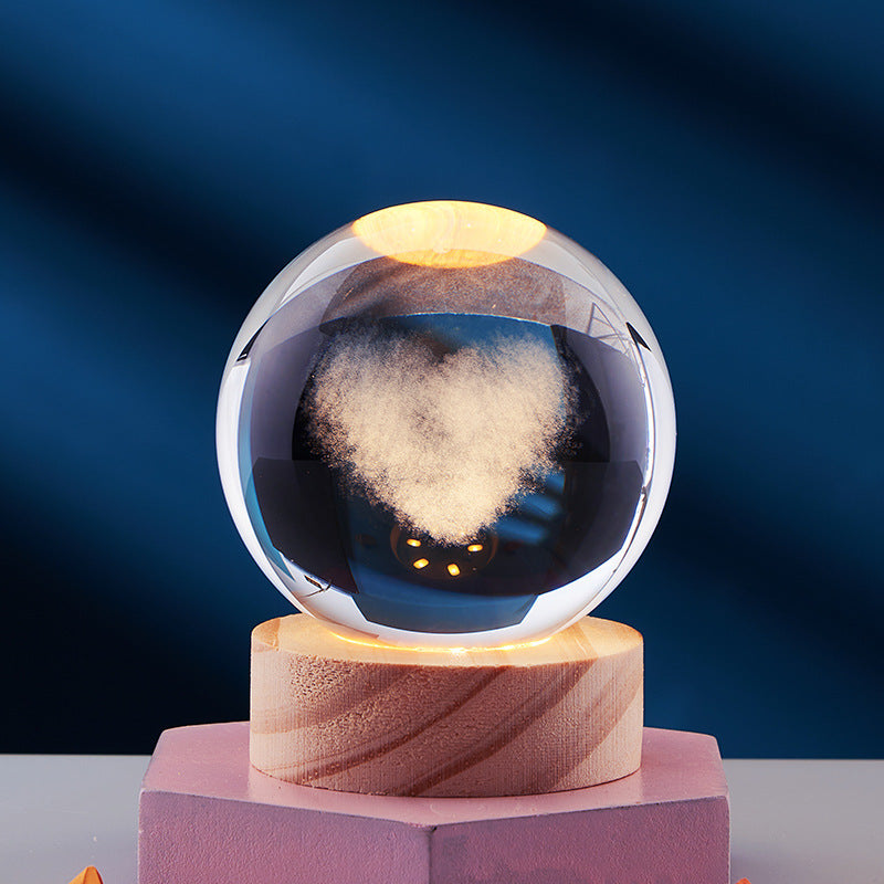 Just Arrived at Buy Center: Crystal Ball 3D Inner Carved Solar System Glowing Night Lights Warm Bedside Light Festival And Kid Gift Night Lamp Love Cloud