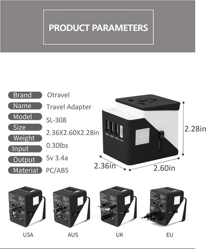 Now Available at Buy Center: 3 USB 1 Typc C International Power Adapter For Europe, UK, China, Australia, Japan And More 200 Countries