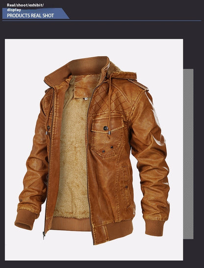 Just Arrived at Buy Center: Hooded Leather Jacket Fleece-lined Men's Autumn And Winter New