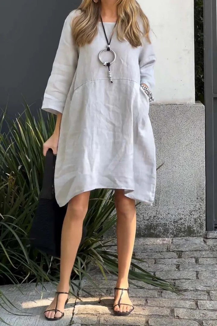 Hot New Items at Buy Center: Women's Cute Solid Color Loose Casual Pocket Cotton Linen Dress