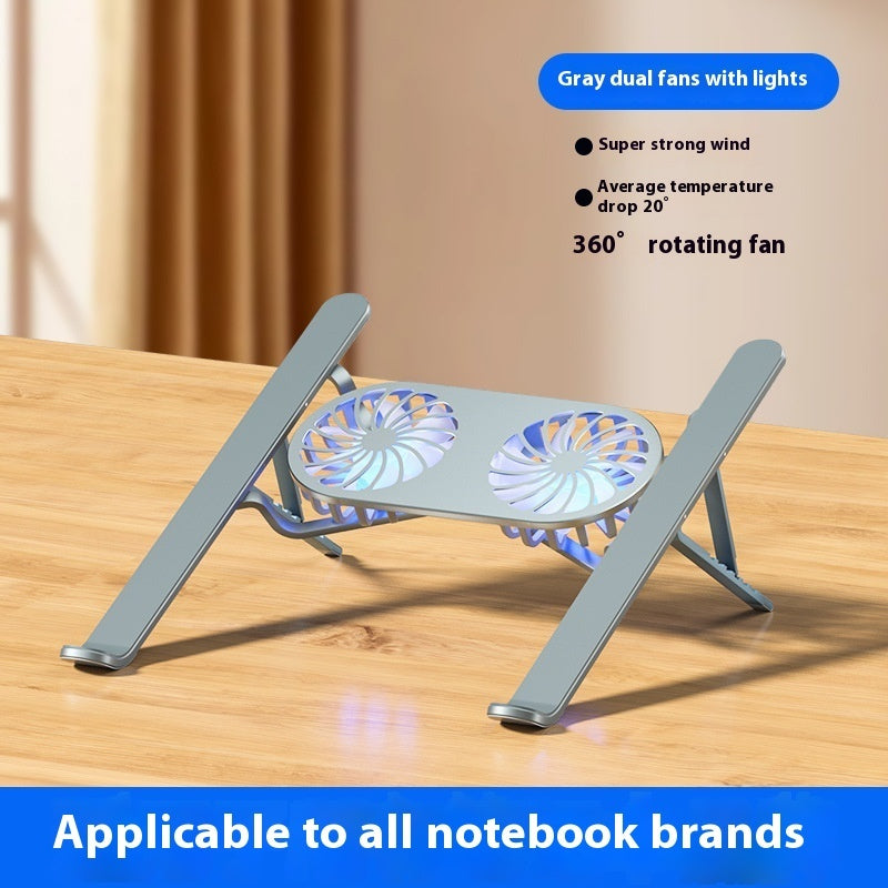 Buy Center Top Rated-Aluminum Alloy Notebook Stand Portable Folding Lifting Tablet Height Increasing Desktop Twin Fan Computer Gray Double Fan Belt Light