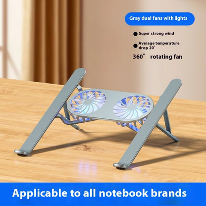 Buy Center Top Rated-Aluminum Alloy Notebook Stand Portable Folding Lifting Tablet Height Increasing Desktop Twin Fan Computer Gray Double Fan Belt Light