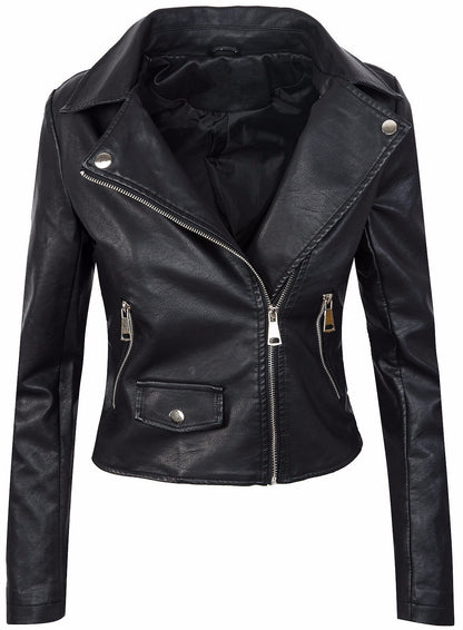 Women's Fall Winter Coat Slim PU Leather Short Zipper Leather Jacket Leather Coat Buy Center