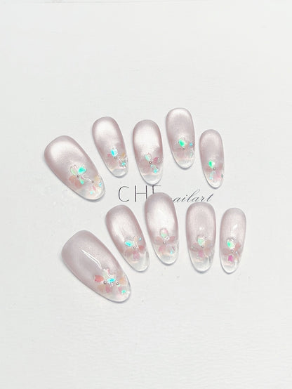 Hot New Items at Buy Center: Handmade Custom Wear Nail Cat Eye Oval Ice Transparent Fluorescent