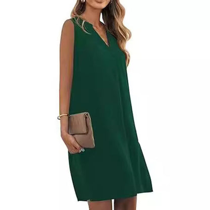 Buy Center Hot Pick-Sleeveless Elegant V-neck Loose Solid Color Dress Women