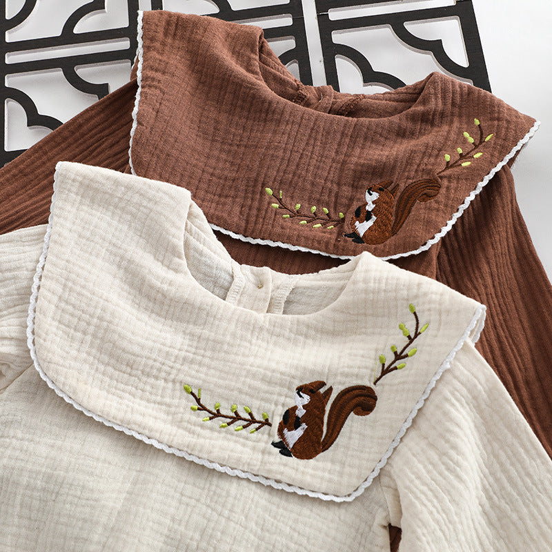 Fresh Arrivals at Buy Center: Girls' Baby Cotton Lapel Deer Embroidered One-piece Romper