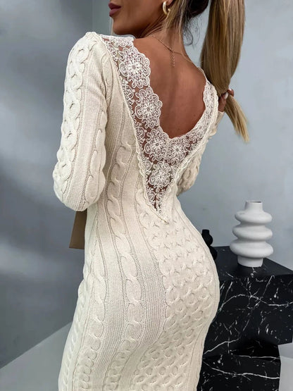 Fresh Arrivals at Buy Center: Casual V-neck Patchwork Lace Sweater Dress