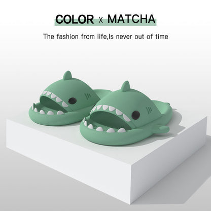 Adult's Slippers Indoor Outdoor Funny Shark Cartoon 4CM Thick Sole fruit green