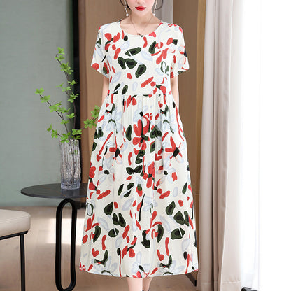 Buy Center Hot Pick-Casual Extra Large Size Cotton Silk Mother Loose Dress Women White Style 1