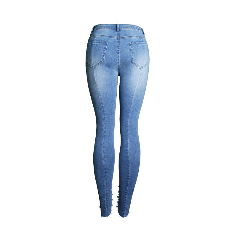 Popular Bead Nail Skinny Denim Stretch Slim Jeans Buy Center