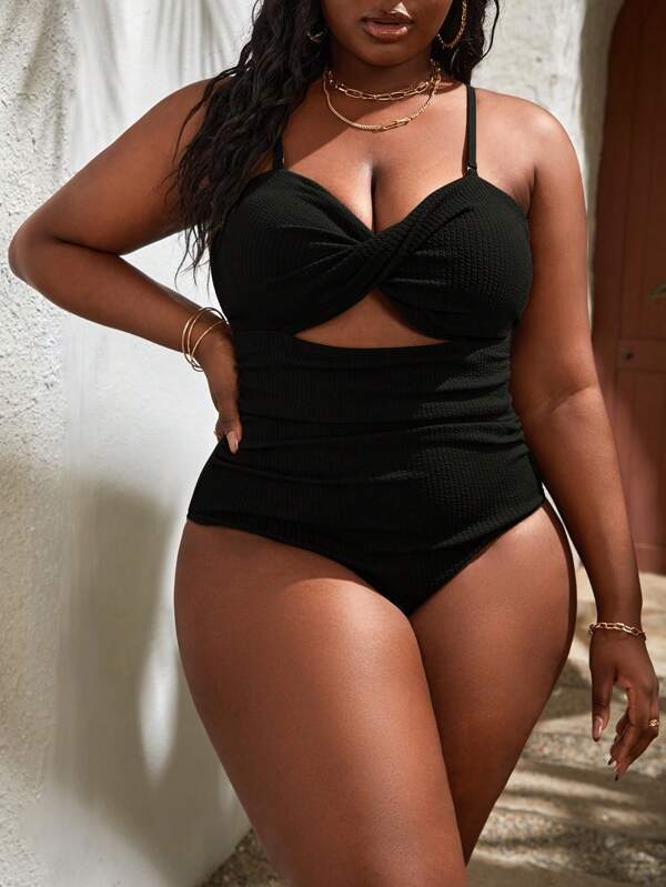 New Plus Size Women's Black Slimming Sling Triangle One-piece Swimsuit