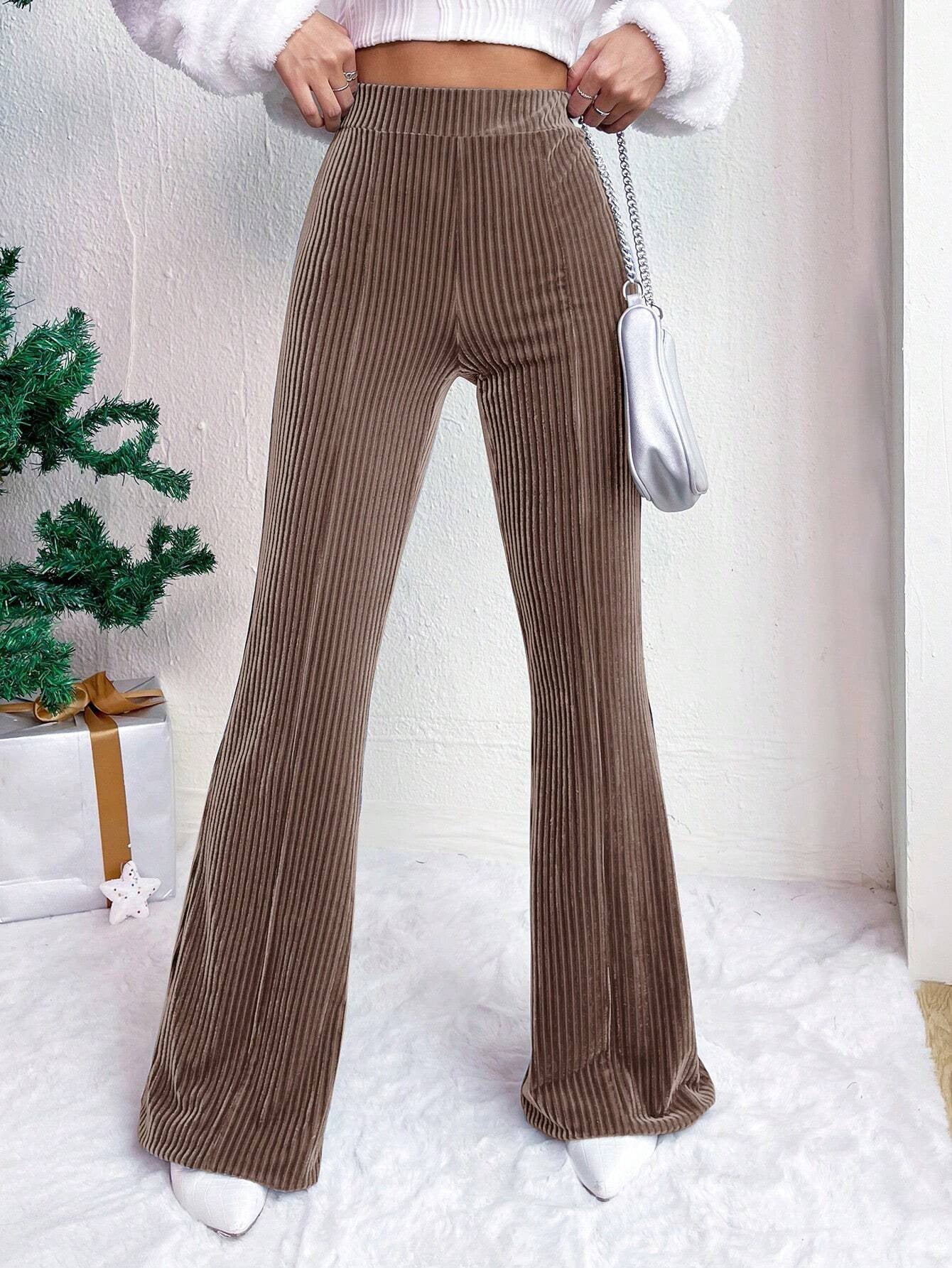 High Waist Lamp Wick Corduroy Bell-bottom Pants Wide Leg Women Buy Center