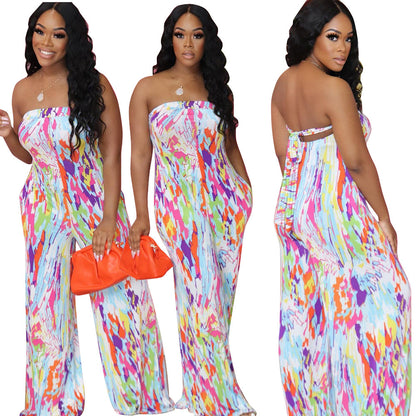 Buy Center Ultimate-Loose Casual Fashion Printed Tube Top Jumpsuit