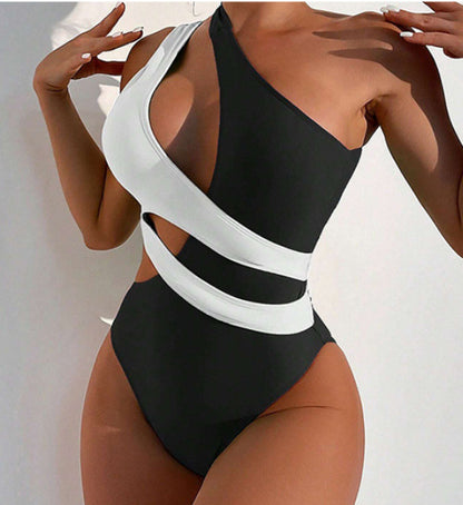 New Cross Color Matching Lace Up Swimsuit For Women