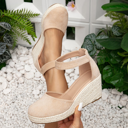 Hot New Items at Buy Center: Stylish Women's Sandals New Closed Toe Wedge Sandals Platform Straw Woven Hemp Rope Apricot