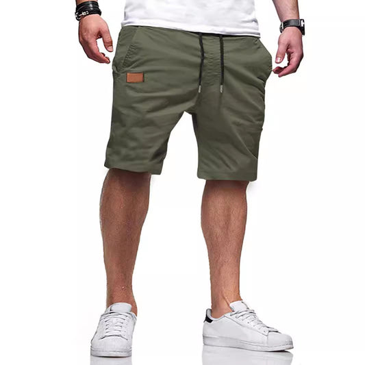 Hot New Items at Buy Center: Leather Patchwork Straight Youth Fifth Pants Casual Workwear Shorts Army Green