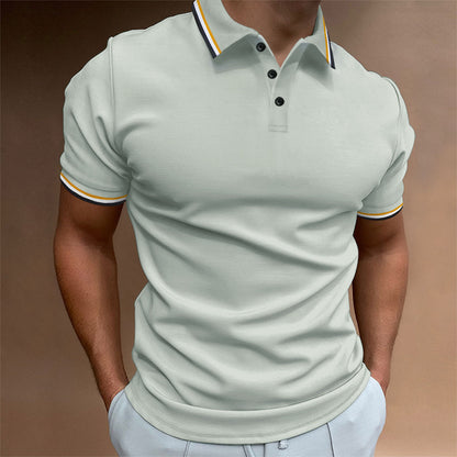 Now Available at Buy Center: Men's Slim Polo Shirt Rib Striped T-shirt Top