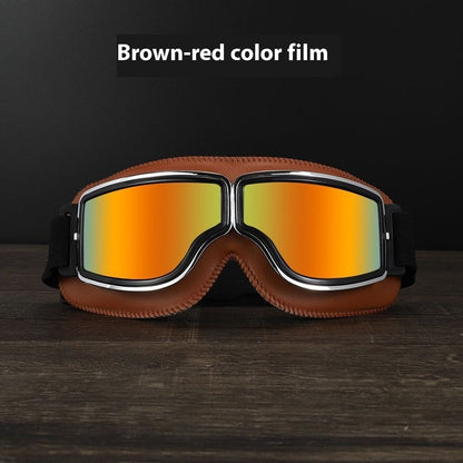 Hot New Items at Buy Center: Men's Retro Outdoor Goggles Brown Leather Frame Red Color