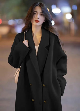 Design Sense Oatmeal Color Small Woolen Overcoat Women's Coat