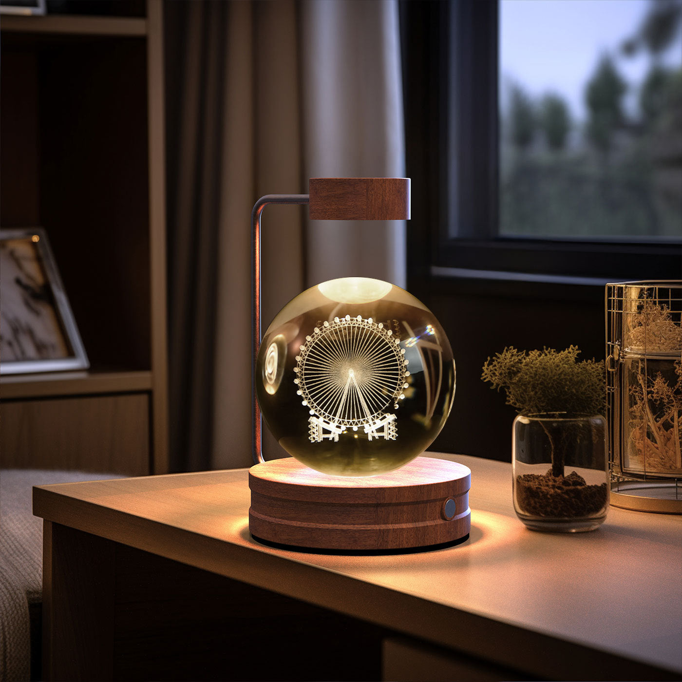 Crystal Ball Cosmic Dinosaur Indoor Night Light USB Power Warm Bedside Light Birthday Gift Night Lamp Ferris wheel Dark wood