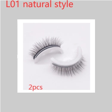 Buy Center Premium-Reusable 3D Mink Lashes Natural False Eyelashes Self Adhesive Fake Glue Free Makeup Eyelash Extension Silk L01 natural style PVC round box 2PCS