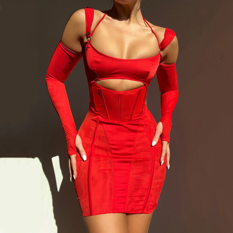 Women's Sling Tight Dress Fashion Backless Mesh See-through Hip Skirt Buy Center