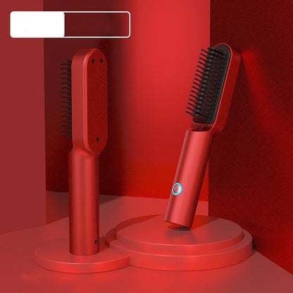 Fresh on the Scene at Buy Center: USB Portable Hot Air Comb Rechargable Professional Hair Dryer Brush 2 In1 Mini Hair Straightener Curler Brush Hair Styler Ferrari red USB 4000MAH battery