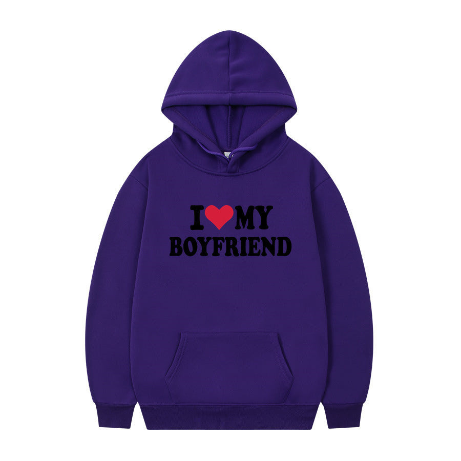 New at Buy Center: I Love My Boyfriend Print Hoodie Sweatshirt Pullover Purple 1