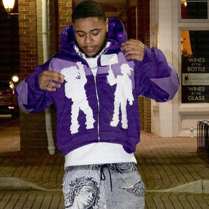 Y2g Personality Hip Hop Style Hooded Cardigan Purple