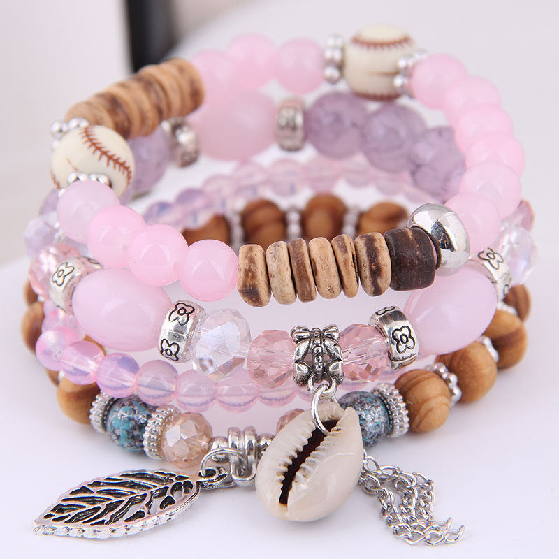 Buy Center Exclusive Offer-Bohemian Ethnic Style Leaf Shell Bracelet Pink